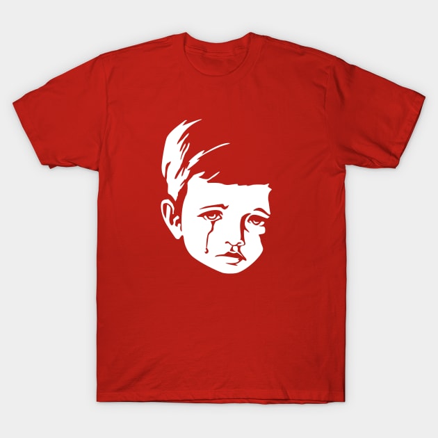 Faces - crying gypsy boy on a red and orange floral background T-Shirt by VrijFormaat